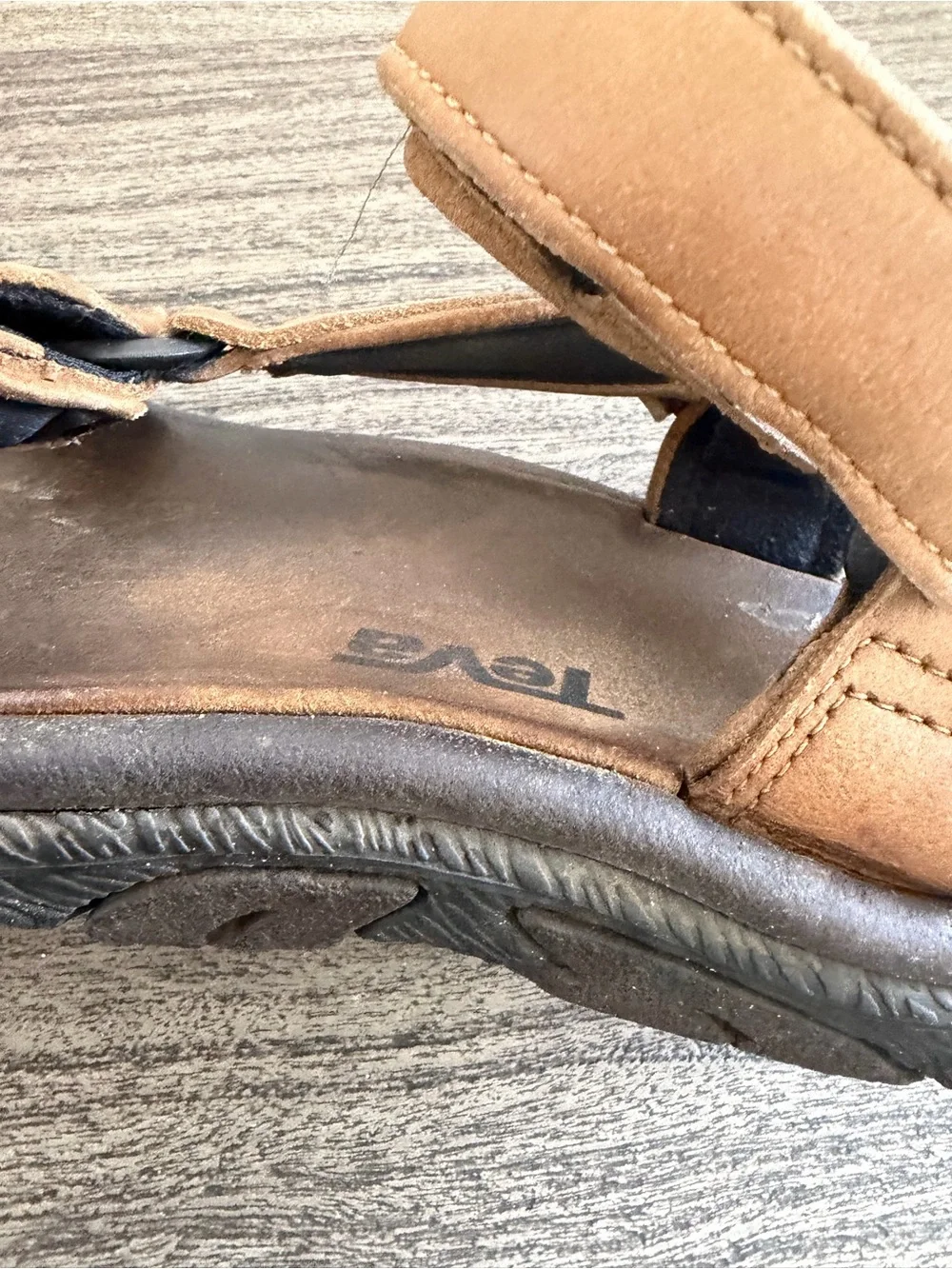 Teva Men's Tan Leather Strap Sandals with Black Sole